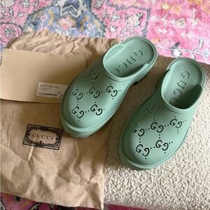 Gucci Mint Green Logo Mules